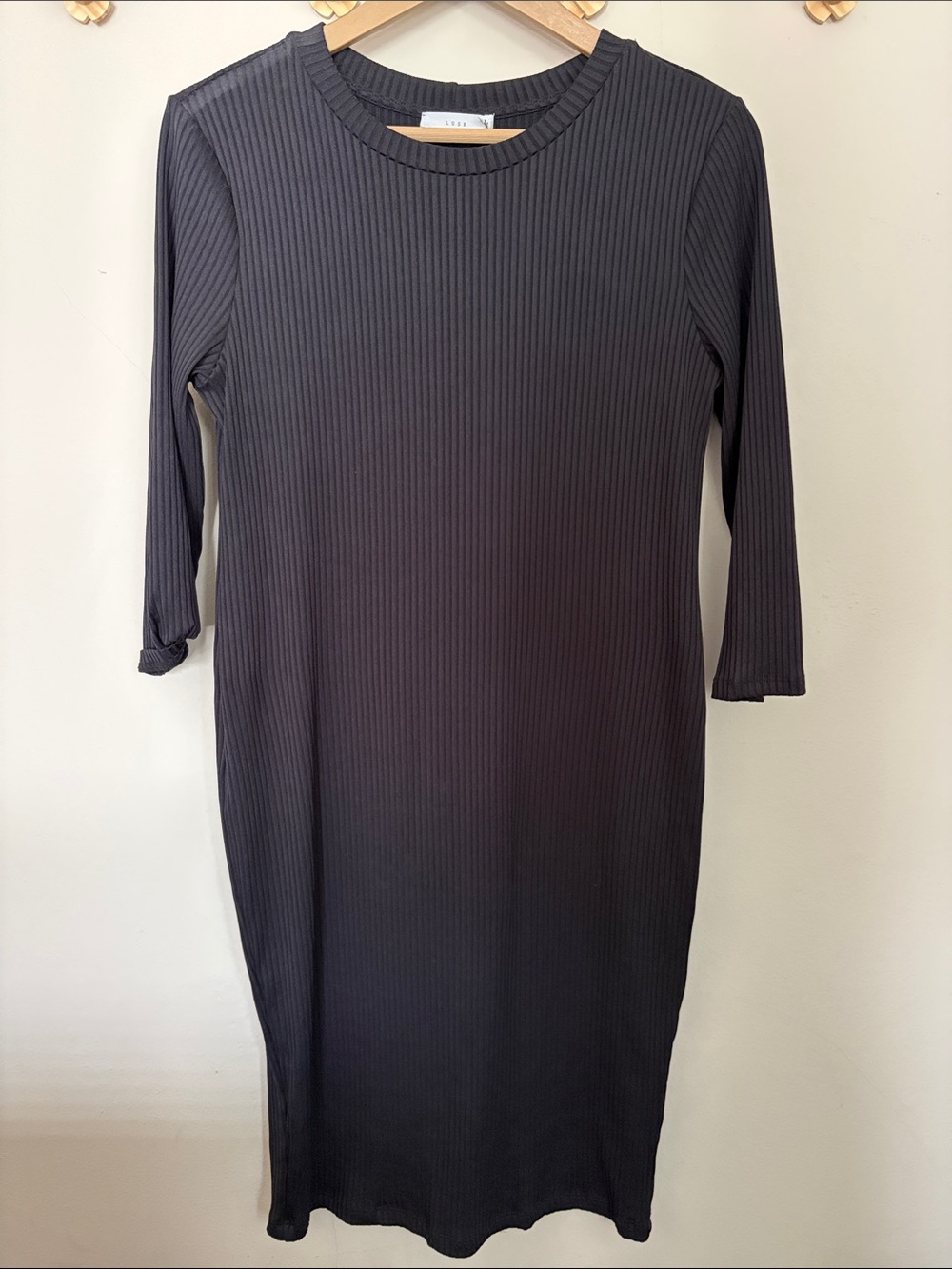 Lush Black Ribbed Bodcon Midi Dress